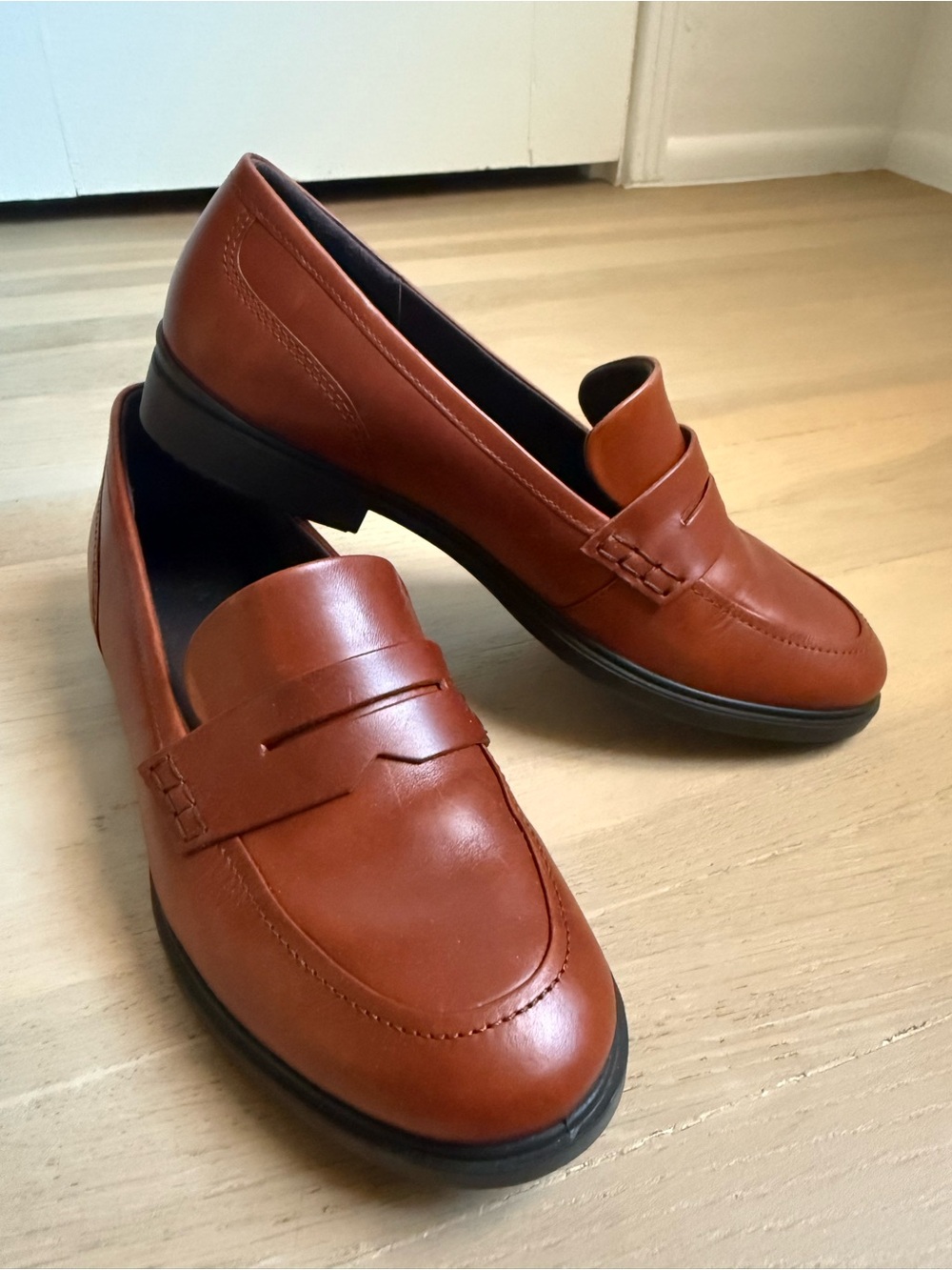 Ecco Leather Penny Loafers in Cognac